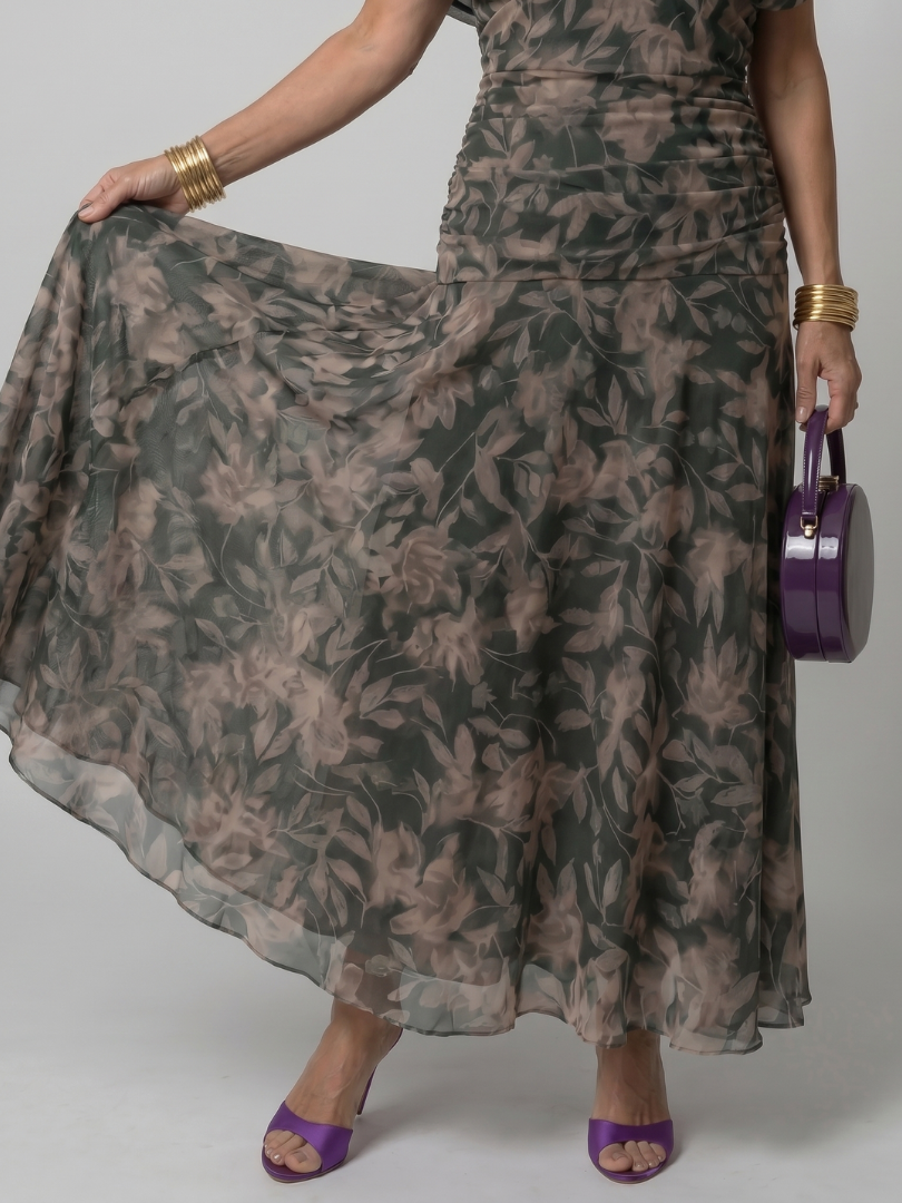 Calen | Vestido midi de hombro descubierto con caída fluida