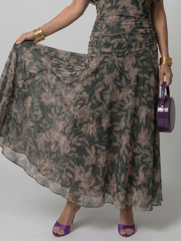 Calen | Vestido midi de hombro descubierto con caída fluida