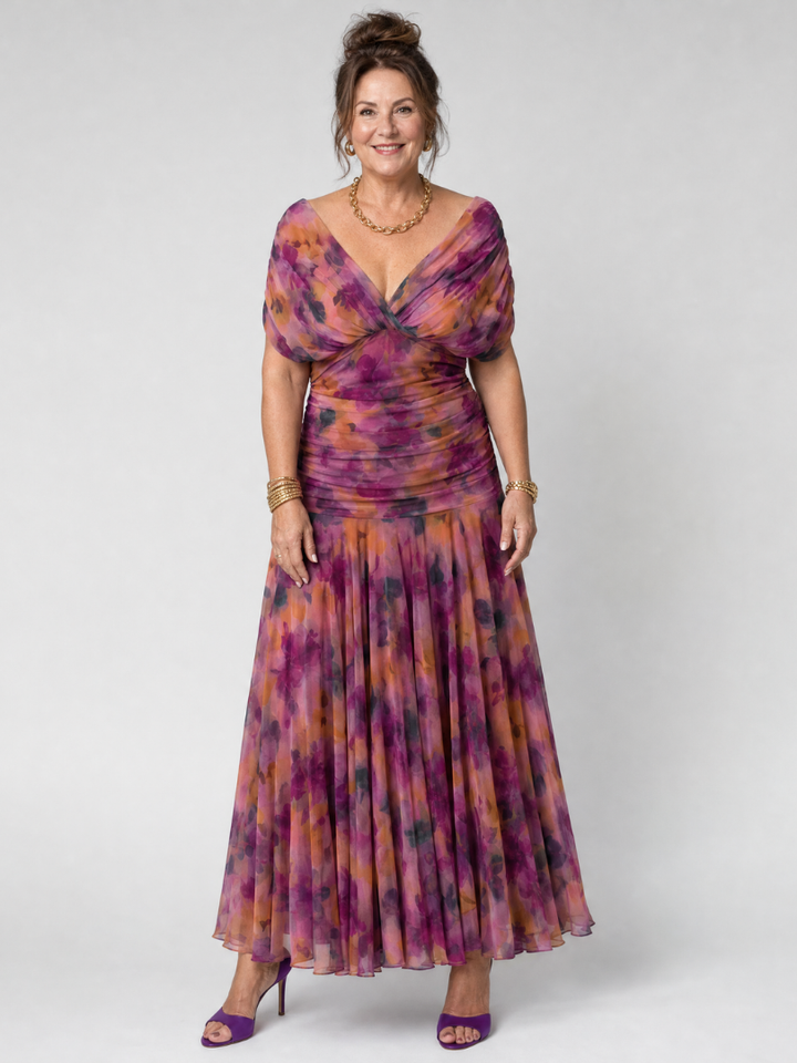 Calen | Vestido midi de hombro descubierto con caída fluida