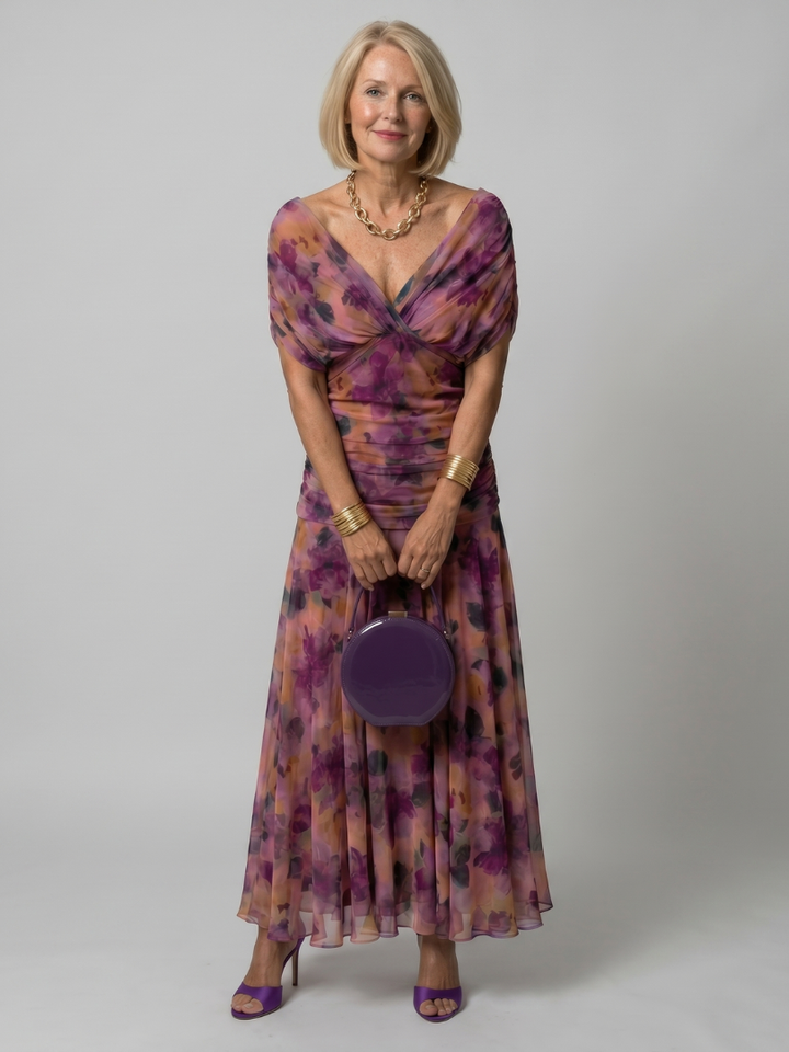 Calen | Vestido midi de hombro descubierto con caída fluida