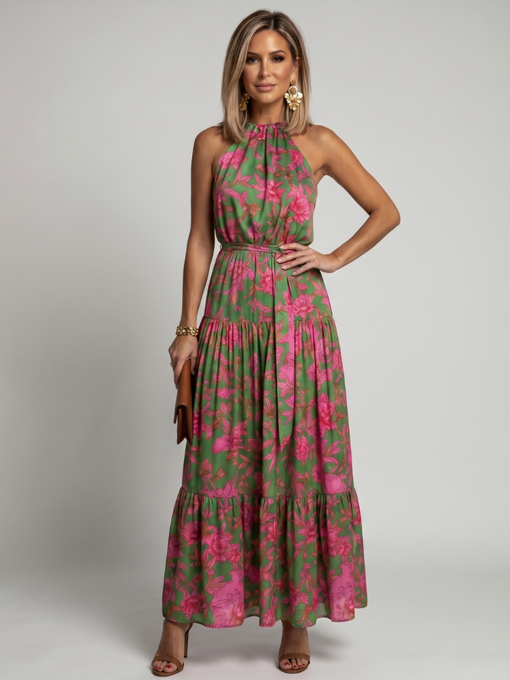 Rowen | Vestido midi drapeado con escote halter