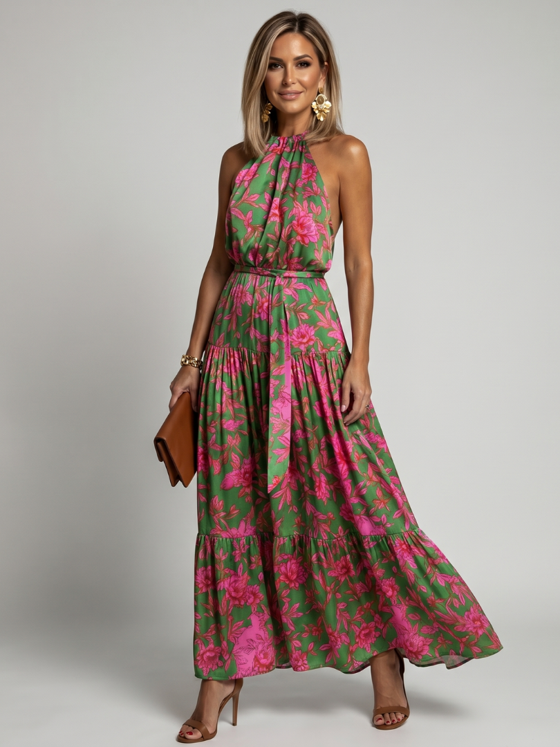 Rowen | Vestido midi drapeado con escote halter