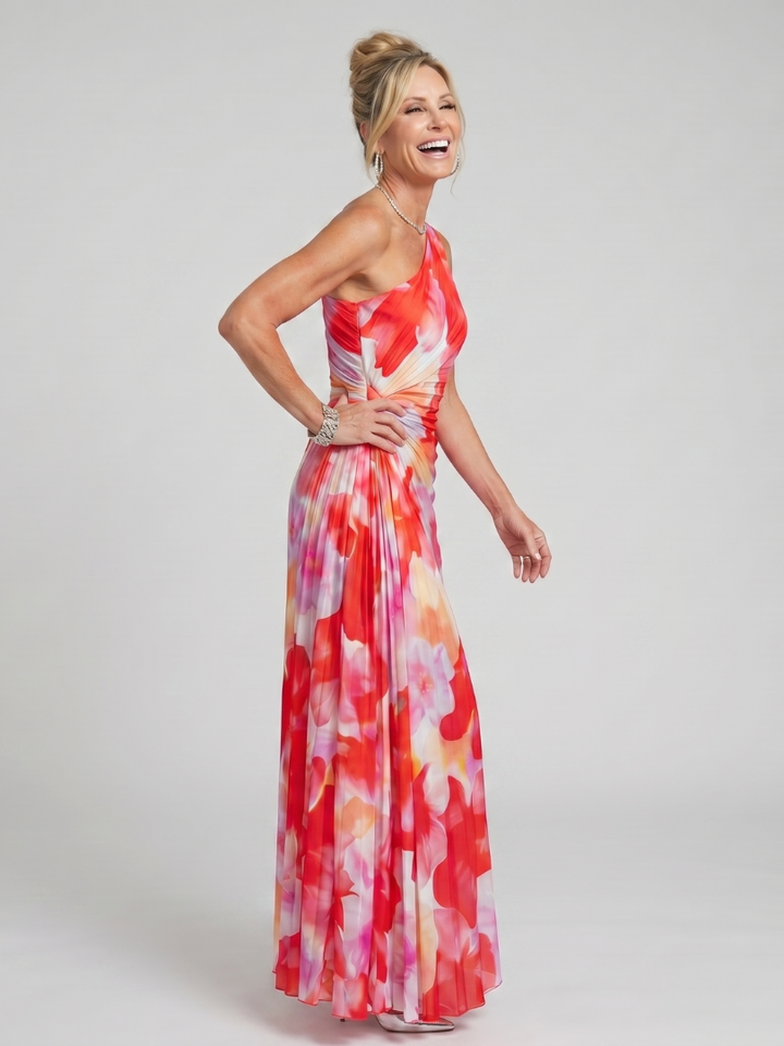 Taya | Vestido midi de un solo hombro con corpiño plisado