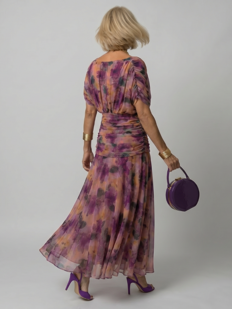 Calen | Vestido midi de hombro descubierto con caída fluida