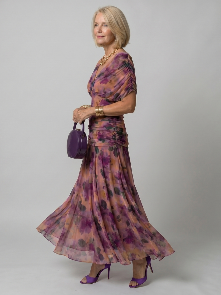 Calen | Vestido midi de hombro descubierto con caída fluida