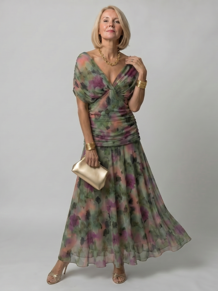 Calen | Vestido midi de hombro descubierto con caída fluida