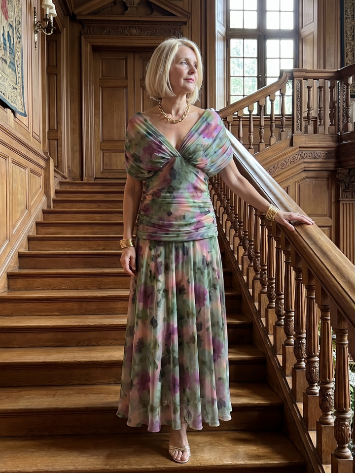 Calen | Vestido midi de hombro descubierto con caída fluida