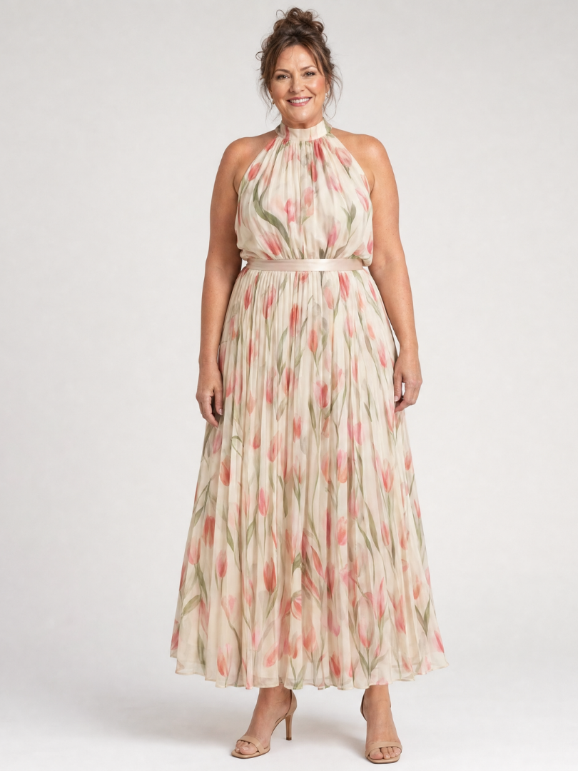 Aurelle | Vestido midi floral con escote halter