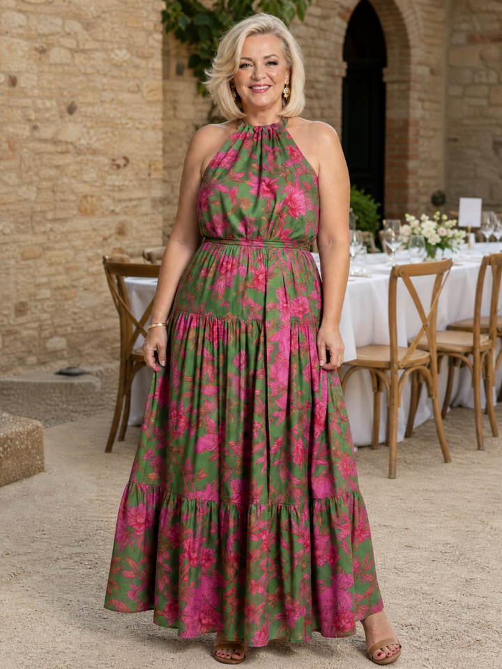 Rowen | Vestido midi drapeado con escote halter