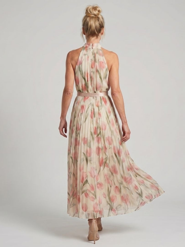 Aurelle | Vestido midi floral con escote halter
