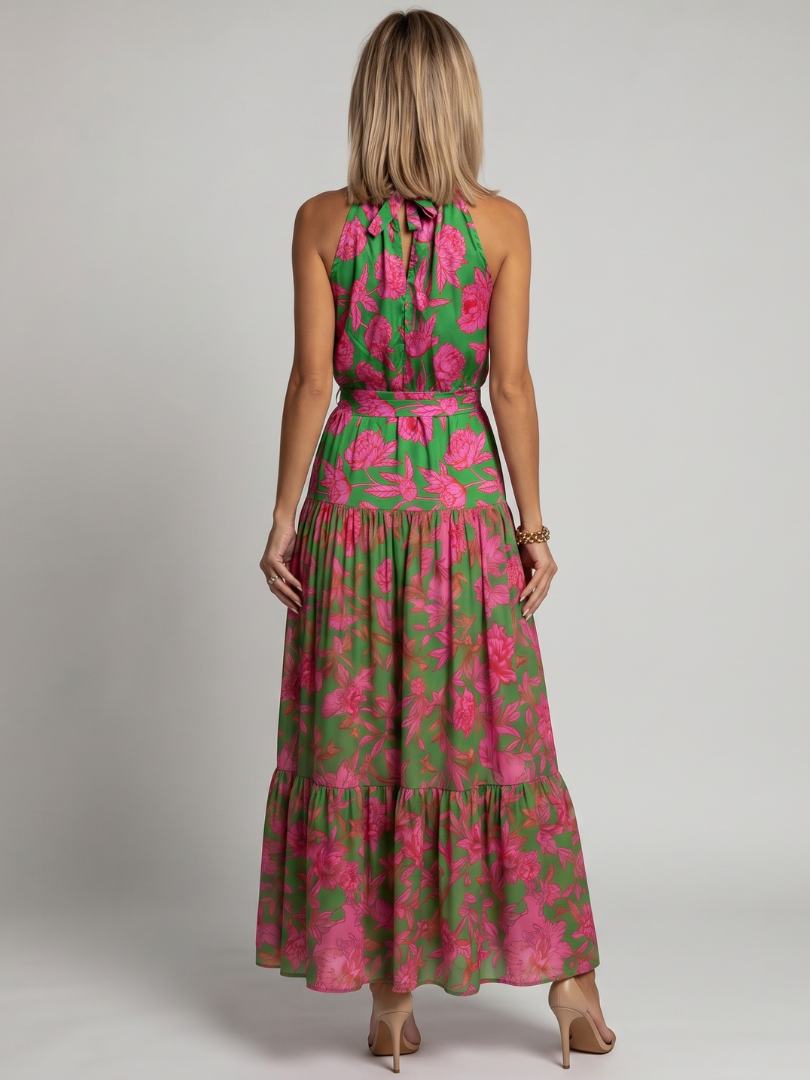 Rowen | Vestido midi drapeado con escote halter